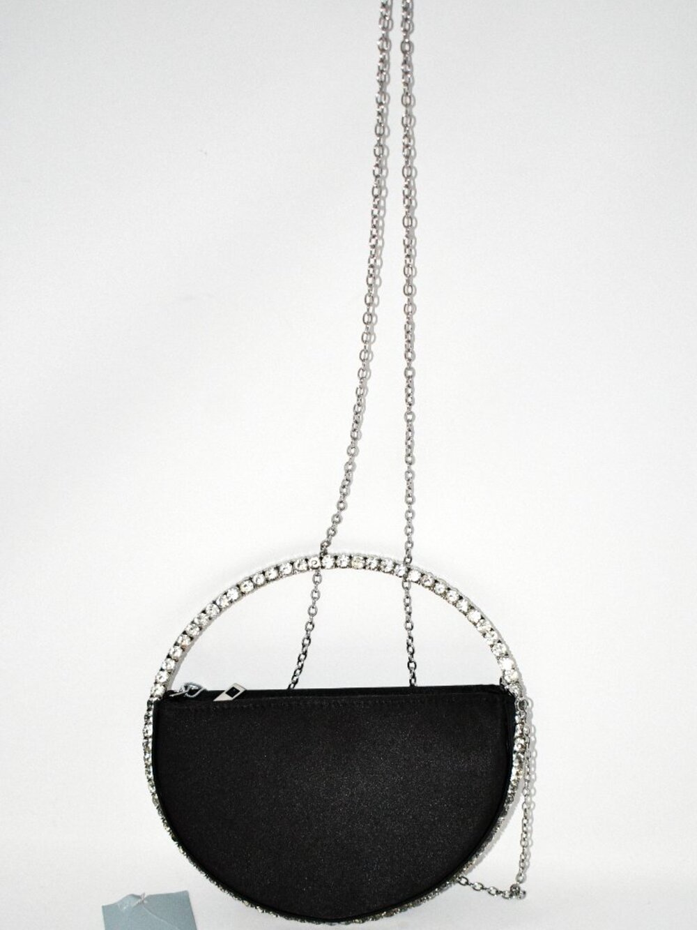 Antonio Melani Rhinestone Ring Handle Evening Bag Black Crystal Clutch Purse NWT